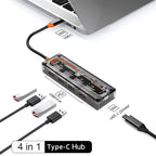 4 Ports Multi-Port USB 3.0 Hub, USB Type C to USB 3.0 4-in-1 Hub Adapter Station with a USB C Power Port for Laptop, Flash Drive, Keyboard, Mouse, Transfer Rate tp to 5Gbps