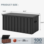 PURPLE LEAF Outdoor Deck Box 100 Gallon Waterproof Lockable Storage Box Container with Lid Deck Organization for Patio Cushions Side Table Pool Accessories Garden Tools, Gray