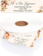Rust Orange Floral Rolled Address Labels / 500 Personalized Return Address Labels/Designer Address Stickers in Elegant Plastic Dispenser