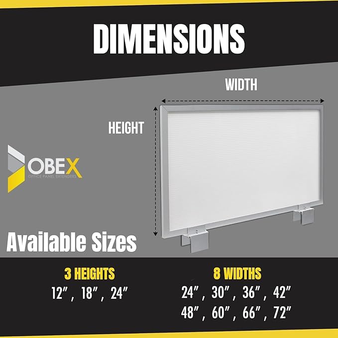 OBEX Privacy Screen & Office Panel Extender for Office Cubicles, Polycarbonate Desk Privacy Panel & Divider for Office Cubicle, 12" x 48", White