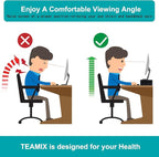 TEAMIX 2 Tier White Monitor Riser Stand, Wood Desktop Stand with storage for Laptop/PC/Printer/Keyboard, TV Stand Shelf Home Office Desk Accessories