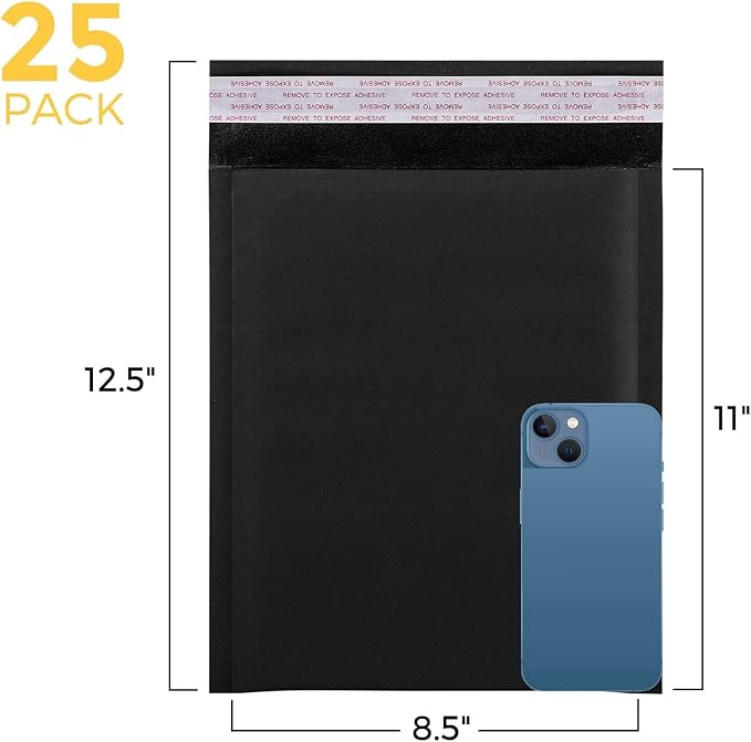 Fuxury Kraft Bubble Mailer 8.5x12 Inch 25 Pack，Strong Adhesion Padded Envelopes,Self Seal Bubble Envelopes, Waterproof Cushioned Padded Mailers Packaging for Small Business,Bulk Black