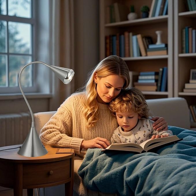 HomeFocus - Bedside Table Lamp,LED Desk Lamp,Reading Light,Eye-Caring for Reading Lamp,LED 5W,Touch dimmable Bedside lamp,Bedside Night Light,Metal,Satin Nickel.