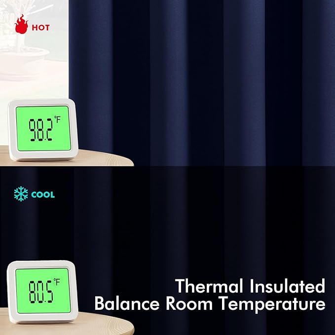 MIULEE Navy Blue Blackout Curtains for Bedroom Living Room 90 Inches Long 2 panels, Thermal Insulated Room Darkening Drapes Solid Grommet Top Noise Reducing Light Blocking Window Treatments 40x90 Inch