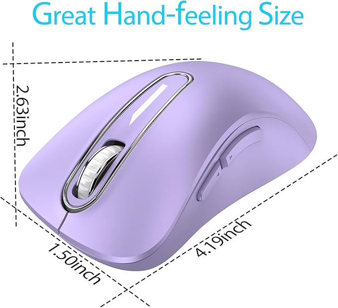 memzuoix 2.4G Wireless Mouse, 1400 DPI Computer Mice with USB Receiver, Portable Wireless USB Mouse Battery Powered Cordless Mice for Laptop, PC, Desktop, 5 Buttons (Lilac)