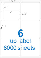 BESTEASY Sticker Labels Compatible Laser/Ink Jet Shipping Labels (8000 sheets, 6 up-3-1/3" x 4")