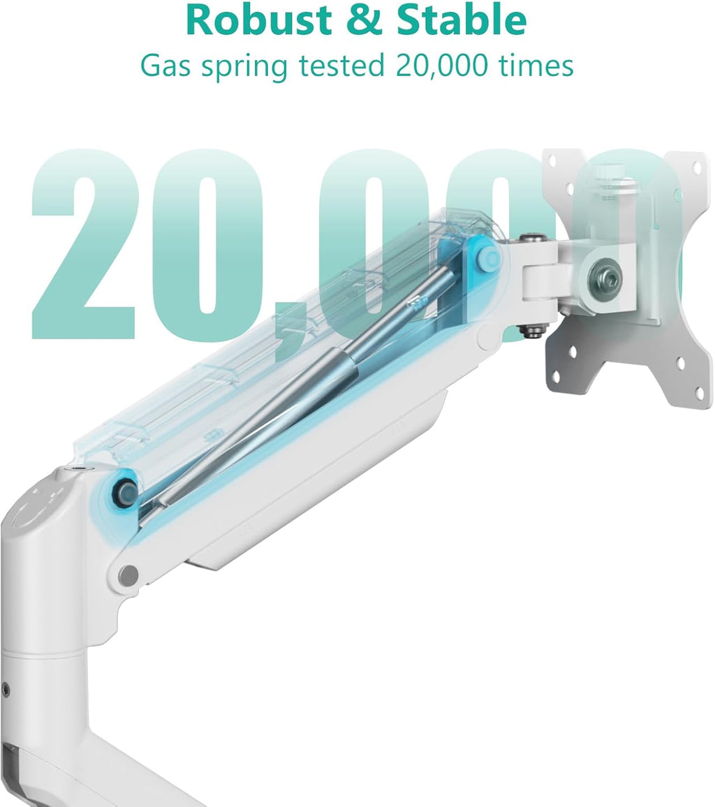 WALI Single Monitor Arm Mount Stand, Adjustable Gas Spring Arm Monitor Mount for Display up to 32 Inch,19.8lbs Capacity (GSMP001W), White