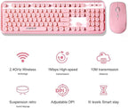 FOPETT Wireless Keyboard and Mouse Combo, 104 Keys Full-Sized 2.4 GHz Round Keycap Colorful Keyboards, USB Receiver Plug and Play, for Windows, Mac, PC, Laptop, Desktop (Pink)