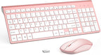 Wireless Keyboard and Mouse,2.4G Full Size and Portable Wireless Keyboard with Numeric Keyboard or Computer/Desktop/Laptop/Windows 10/8/7 -Pink