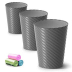 Bathroom Trash Can, 3 Pack 1.8 Gallons Small Trash Can with Trash Bags, Bathroom Garbage Can, Plastic Trash Bin, Round Waste Basket for Bath，Bedroom, Office, Kitchen, Room, Compact Space (Grey)