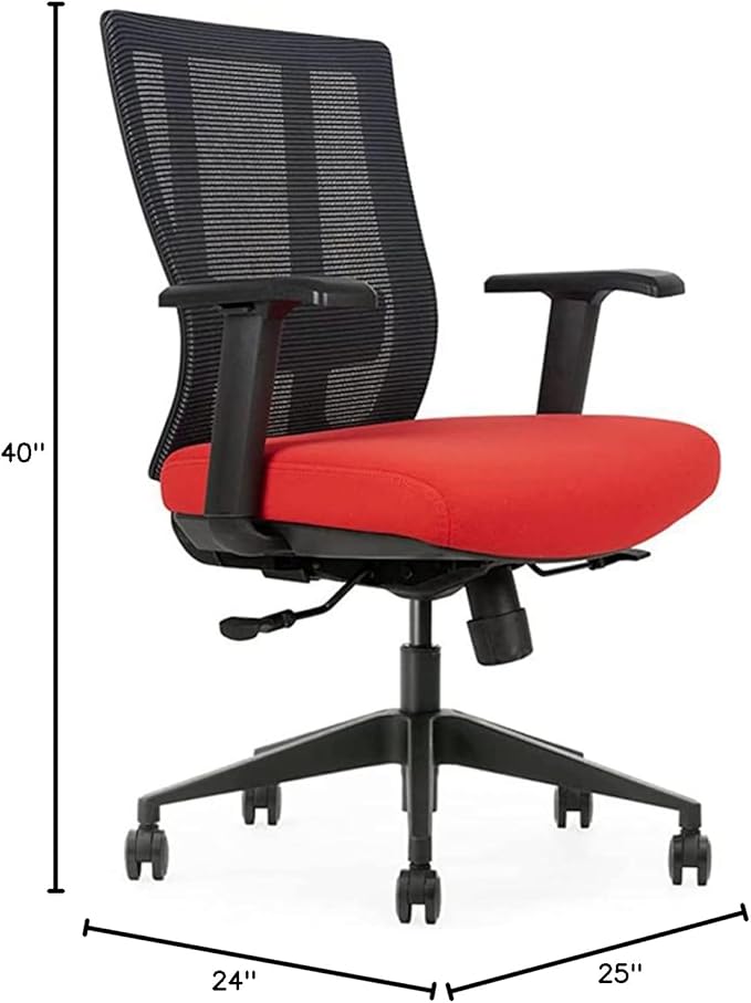 Bitchair Ergonomic Mesh Conference Room Chair - Adjustable Lumbar Support Computer Desk Chair Height Adjustable Arms - Seat Depth Adjustable Executive Office Chair - Black (Red) (Pack of 1)