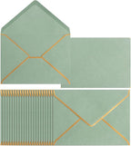50 Pack A6 Envelopes Sage Green 4x6 Self-Adhesive V Flap Envelopes with Gold Border for Office, Greeting Card, Wedding, Graduation, Baby Shower, Parties, Invitations (Sage Green, 4x6)