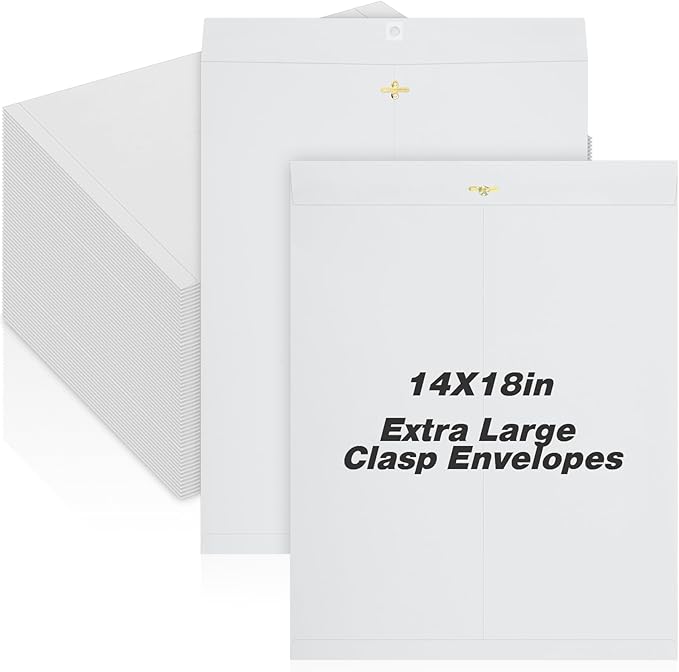 40 Pcs Extra Large Mailing Clasp Envelopes 14 x 18 Inch Jumbo Kraft Catalog Manila Envelope with Clasp Closure for Oversized Big Document Office Home Business School Storing Mailing(White)
