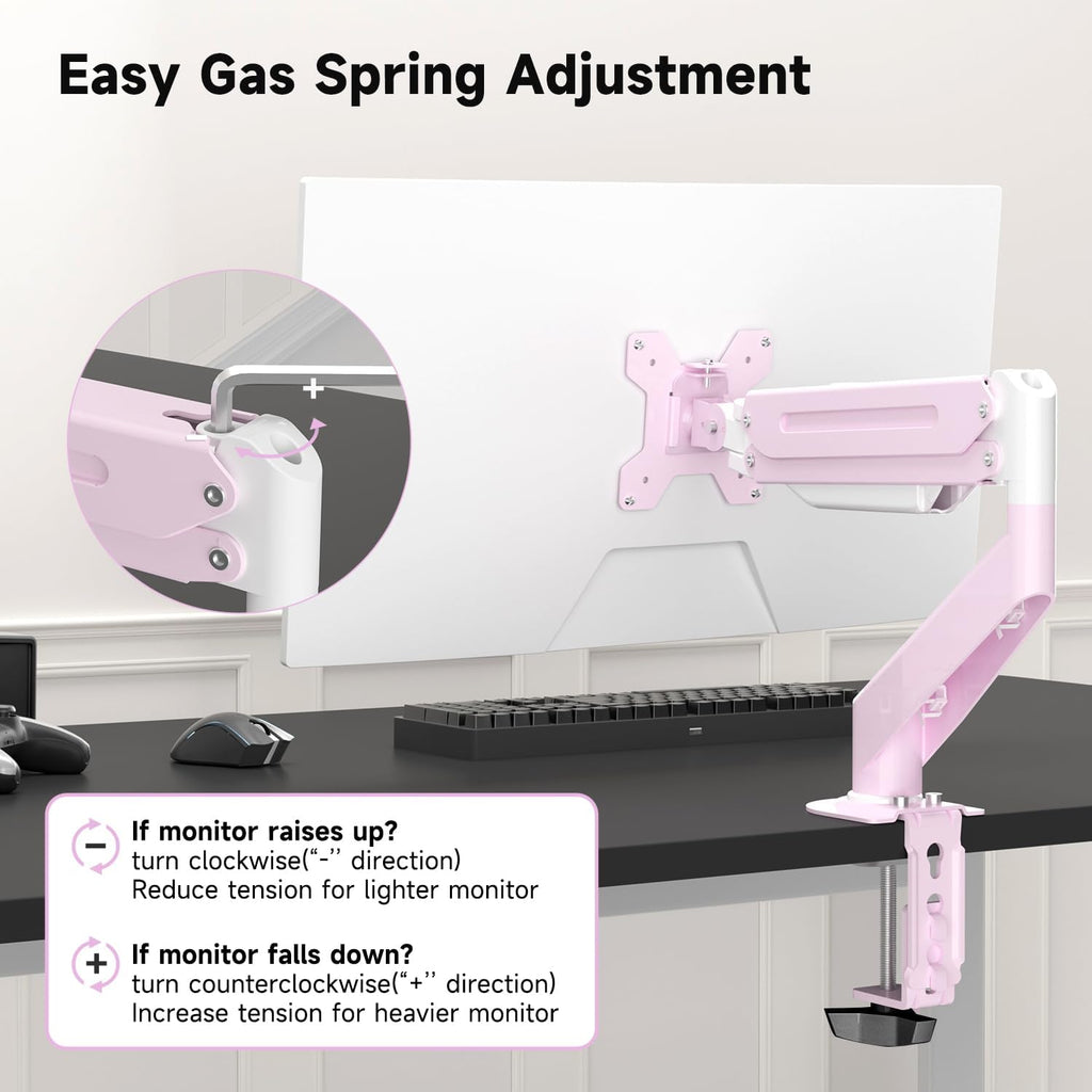 Suptek Monitor Mount Gas Spring Monitor Arm Desk Mount Fully Adjustable Fits 17-32 inch Monitors Weight Capacity up to 22 lbs,Pink(MD8PINK)