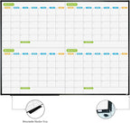 JILoffice Magnetic Dry Erase Calendar Whiteboard, 4 Month White Board Planner 48 X 36 Inch, Black Aluminum Frame Wall Mounted Board for Office Home and School