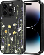 MOSNOVO Case for iPhone 14 Pro, [10ft 4X Military-Grade Drop Protection] Durable & Shockproof Phone Case Cover Design for iPhone 14 Pro - Wild Meadow - Clear Black