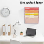 EASEPRES 5 Pocket Mesh Hanging Wall File Organizer, Wall Mounted Mail Paper Document Folder Holder, Clipboard Storage Organization Magazine Rack with Nametag Label for Office Home School, Pink