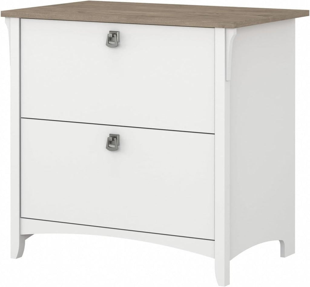 Bush Furniture Salinas 2 Drawer Lateral File Cabinet in Pure White and Shiplap Gray