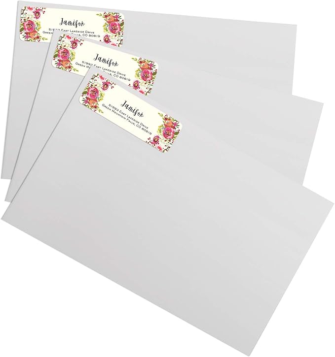 Vibrant Floral and Ivory Rolled Address Labels/Roll of 500 Personalized Address Labels/Designer Return Address Stickers in Elegant Plastic Dispenser