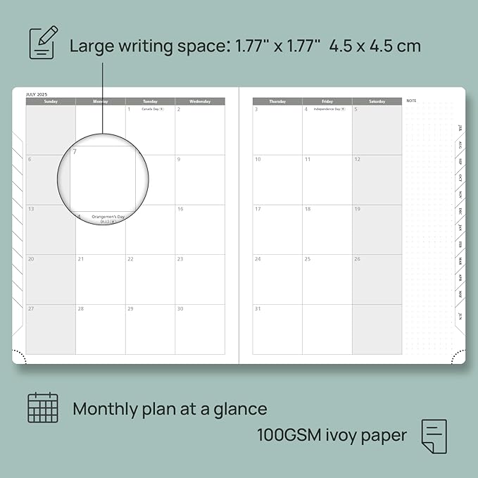 POPRUN Planner 2025-2026 (Large - 8.5'' x 10.5'') Academic Weekly Calendar (July 2025 - June 2026) with Hourly Time Slots, Monthly Tabs, 100GSM Thick Papers, Leather Soft Cover - Grey