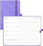 POPRUN Weekly Planner 2026 Pocket Size Calendar (4" x 6.25") 12 Months Notebook with Horizontal Layout, Leather Soft Cover, Inner Pocket, 100GSM Thick Paper, Pen Holder - Lilac