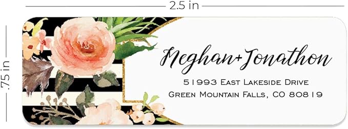 Black and White Stripe Floral Rolled Address Labels/Roll of 250 Personalized Return Address Labels/Designer Return Address Stickers in Elegant Plastic Dispenser