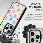 MOSNOVO Magnetic Case for iPhone 15 Pro, 10ft Military-Grade Protection, Compatible with Magsafe, Shockproof Phone Case for iPhone 15 Pro - Groovy Flower - Clear Black