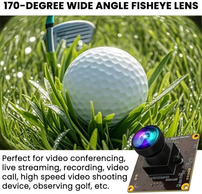 ELP 5MP Global Shutter 50fps USB Fisheye Camera for Computer, Laser Engraver, Live Streaming - 170 Fisheye Lens