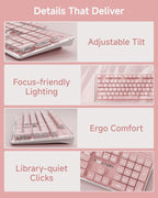 V3 Wireless Keyboard and Mouse with Single Backlit, Metal Panel, Bluetooth/2.4G Rechargeable Computer Keyboard and Mouse Combo Silent Lighted Full Size Cute Keyboards-Pink