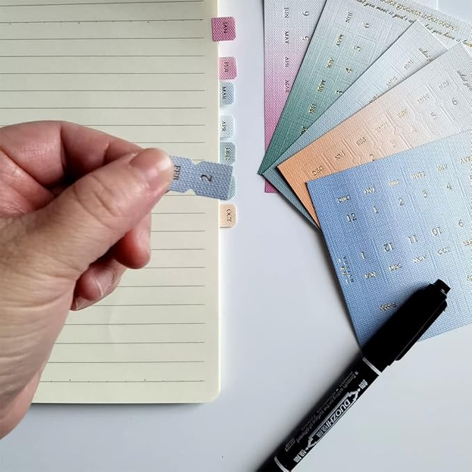 10 Sheets Monthly Adhesive Index Tabs Colorful Monthly Separator Tabs for Office Study Planners Organizations (Elegant)