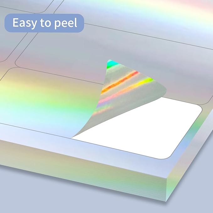 STARLIBOO 1" x 2-5/8" Address Labels- Holographic Color Stickers for Laser/Ink Jet Printer mailing Labels 8.5"×11"- Holographic Silver