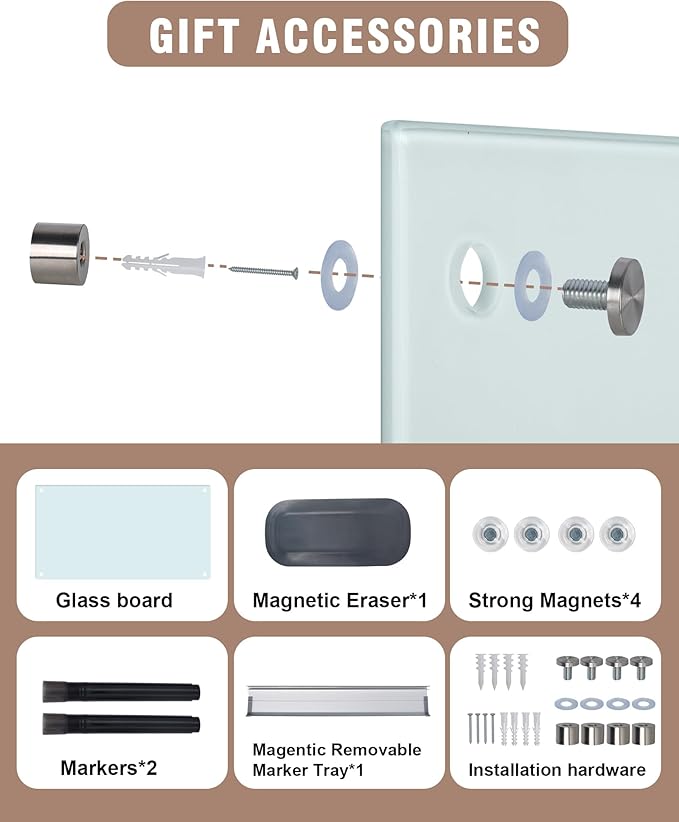 Magnetic Glass Whiteboard，60"x48" Wall Mounted Frameless Dry Erase Board for Office, Home & School White