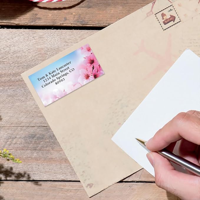 Colorful Images Peach Blossom Floral Return Address Mailing Labels, Personalize with Name & Address, Set of 144 Self Adhesive, Easy Peel Flat Label Sheets, Large, 1 Designs