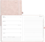 POPRUN Weekly Planner 2026 (Large 8.5" x 10.5") Calendar 12 Months Notebook with Horizontal Layout, Leather Soft Cover, Monthly Tabs, Inner Pocket, 100GSM Thick Paper, Pen Holder - Soft Pink