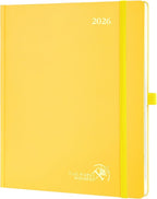 POPRUN 2026 Planner (Large Size 8.5''x 10.5'' Hardcover) - Daily Weekly and Monthly Calendar Agenda 2026 Appointment Book with Hourly Time Slots, Monthly Tabs, 100 GSM - Light Yellow
