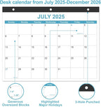 2025-2026 Calendar for 3 Ring Binder - Desk Calendar 2025-2026 from July 2025 - December 2026, 18 Months Calendar with Premium Paper, 3-Hole Calendar, 8.5" x 11", Blue