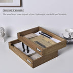 KIRIGEN Wooden Stackable Office Letter Organizer Desk Tray Pack of 2 - Wood Two Tier Tray for Desktop Organizeration with Metal Label Card Holder - Inbox Tray for Desk,Dark Brown 2TTP-DBR
