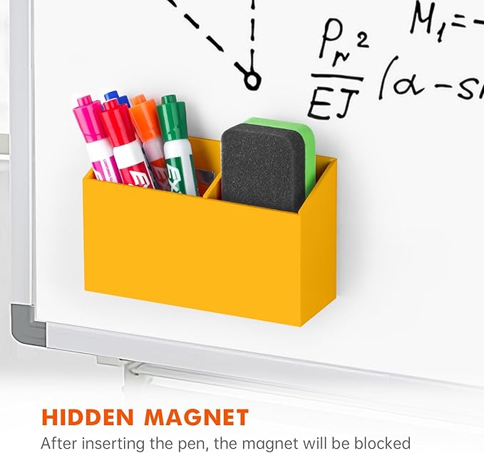 BEYGORM Magnetic Dry Erase Marker Holder for Whiteboard,Non-slip Acrylic Magnet Pen Holder for Fridge Refrigerator,Locker Organizer for Work,Locker Accessories,Pencil Cup for Desk(Orange)