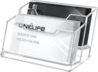 Uniclife Acrylic Business Card Holder for Desk 2 Slots Clear Business Card Display Stand for Men & Women Desktop Business Card Organizer Card Stand for Office Home Exhibition, 120 Card Capacity