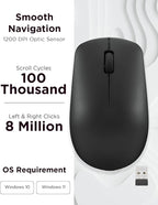 Lenovo 530 Wireless Mouse – Full Size Computer Mouse for PC, Laptop, Windows Computer - 2.4 GHz Nano USB Receiver - Ambidextrous Design - 12 Months Battery Life – Cordless