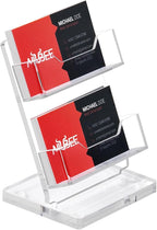 NIUBEE Acrylic Business Card Holder for Desk 2 Tier Clear Gift Card Display, Business Card Stand for Office Exhibition, 130 Cards Capacity, 2 Slots