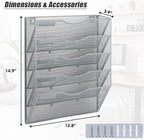 EASEPRES 5 Pocket Mesh Hanging Wall File Organizer, Wall Mounted Mail Paper Document Folder Holder, Clipboard Storage Organization Magazine Rack with Nametag Label for Office Home School, Gray