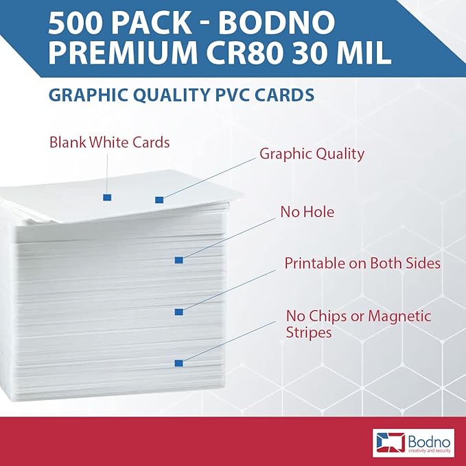 Bodno Premium CR80 30 Mil Graphic Quality PVC Cards - 500 Pack