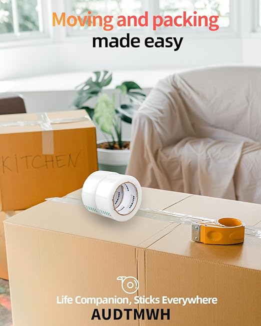 Clear Packing Tape, Heavy Duty Packaging Tape Designed for Moving, Packing, Shipping and Mailing, 1.88" x 63 yds, 6 Rolls