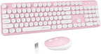UBOTIE Colorful Computer Wireless Keyboard Mouse Combos, Typewriter Flexible Keys Office Full-Sized Keyboard, 2.4GHz Dropout-Free Connection and Optical Mouse (Pink-White)