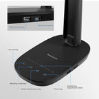 HONEYWELL LED Desk Lamp - HWT-H2 Sunturalux™ Eye-Caring Foldable Desk Light with USB A+C Dual Charging Port 4 Color Modes Dimmable Table Lamp for Home Office Bedroom Reading Study Work - Black