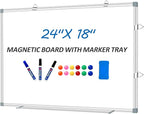 Magnetic Whiteboard Dry Erase Board for Wall 24" x18 Magnet Hanging White Board for Home, School, Office