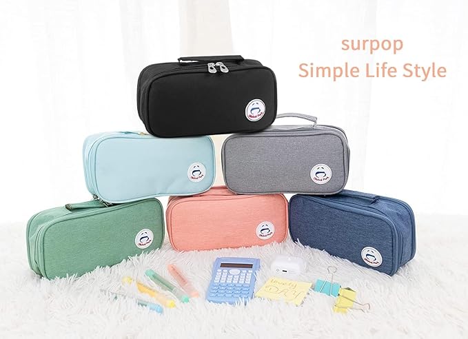 Pencil Case Pen Bag Holder Pouch Large Handle Big Capacity Desk Organizer Storage Marker Box Stationary Makeup Cosmetic Double Zippers for School Office Students Teen