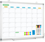 WALGLASS Dry Erase Calendar Whiteboard for Wall, 24" x 18" Double-Sided Monthly Calendar White Board with Silver Aluminum Frame, Hanging or Wall Mount Whiteboard for Home, Office, School