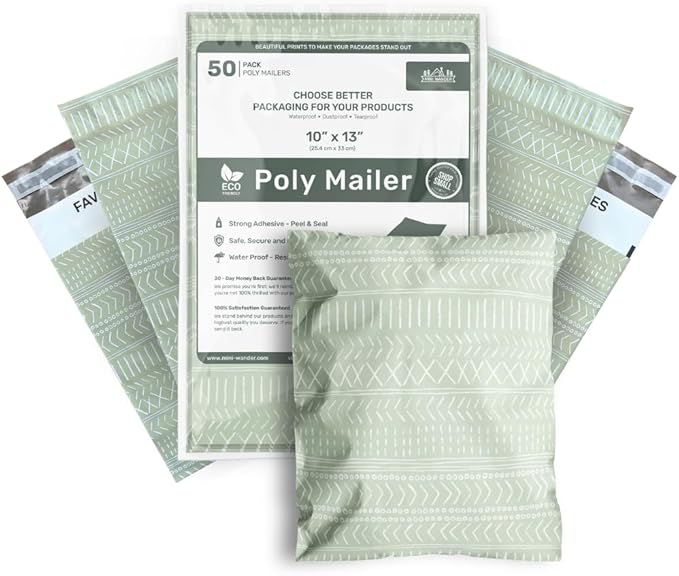 Poly Mailers 10x13 Inch 50 Pack Medium Shipping Bags Strong Thick Mailing Envelopes | Self Sealing Adhesive | Waterproof & Tear Resistant | Small Business Packaging for Clothing - Boho Sage Green